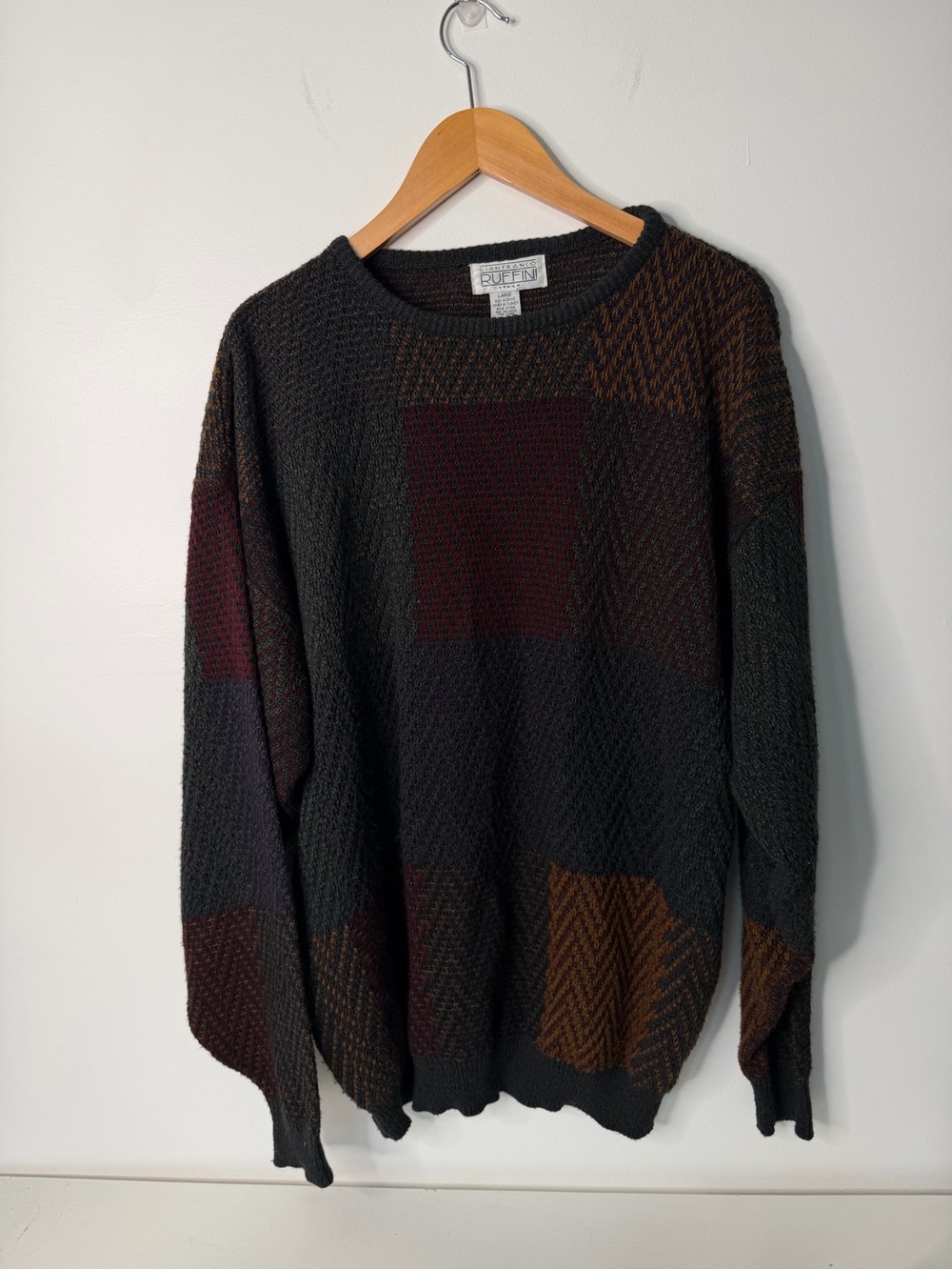 Vintage Gianfranco Ruffini Italy Men’s L Color block Knit Sweater 90s 80s retro